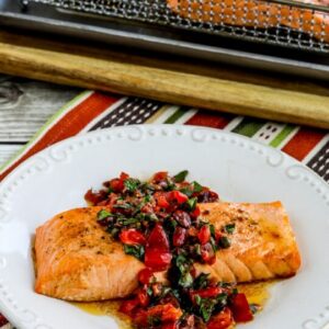 Roast Salmon with Sundried Tomato Salsa, Herbed Rice and Seasonal Veggies